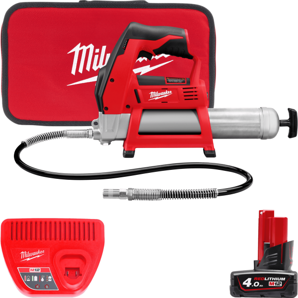 Шприц для змащування акумуляторний MILWAUKEE, M12 GG-401B (зарядний пристрій, 1 акумулятор М12 В4 4Ач, алюмінієва туба, сумка) Шприц для змащування акумуляторний MILWAUKEE, M12 GG-401B (зарядний пристрій, 1 акумулятор М12 В4 4Ач, алюмінієва туба, сумка)