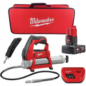 Шприц для змащування акумуляторний MILWAUKEE, M12 GG-401B (зарядний пристрій, 1 акумулятор М12 В4 4Ач, алюмінієва туба, сумка)