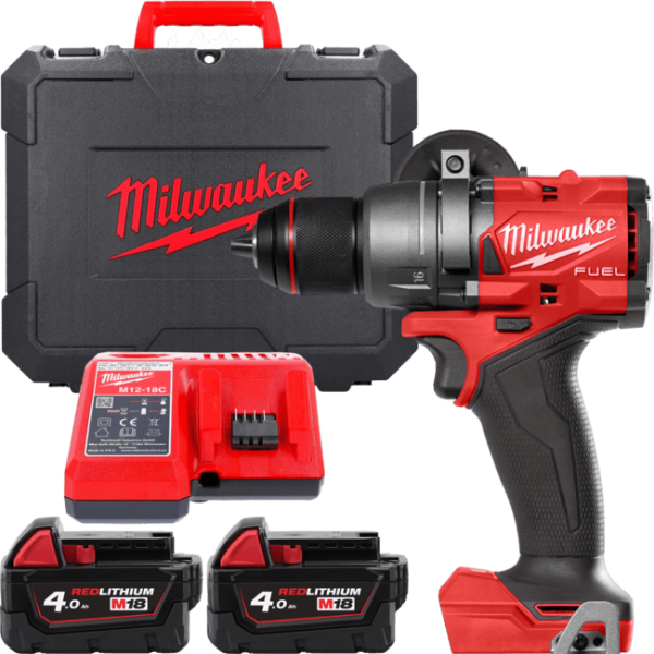 Дриль-шуруповерт акумуляторний безщітковий MILWAUKEE, M18 FDD3-402C, 158Нм (зарядний пристрій М12-18 С, 2 акумулятори М18 В4 4Аг Дриль-шуруповерт акумуляторний безщітковий MILWAUKEE, M18 FDD3-402C, 158Нм (зарядний пристрій М12-18 С, 2 акумулятори М18 В4 4Аг