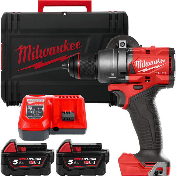 Дриль-шуруповерт акумуляторний безщітковий MILWAUKEE, M18 FDD3-502X, 158Нм (зарядний пристрій М12-18 FC, 2 акумулятори М18 В5 5А