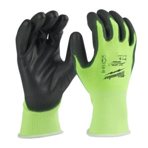 Рукавиці робочі сигнальні Hi-Vis MILWAUKEE, з опором порізам 1/A рівня, розмір 10/XL, (12 пар)