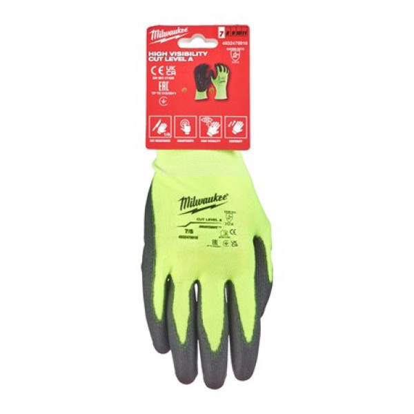 Рукавиці робочі сигнальні Hi-Vis MILWAUKEE, з опором порізам 1/A рівня, розмір 10/XL, (12 пар) Рукавиці робочі сигнальні Hi-Vis MILWAUKEE, з опором порізам 1/A рівня, розмір 10/XL, (12 пар)