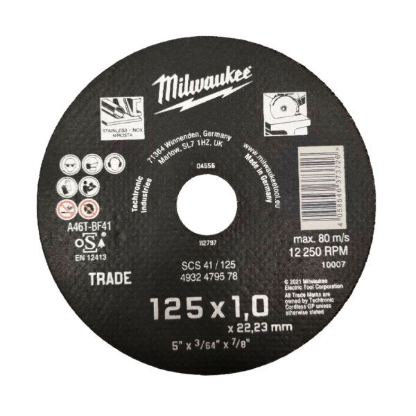 Диск відрізний по металу MILWAUKEE Trade, SCS 41/125x1, діаметр 125мм NEW
