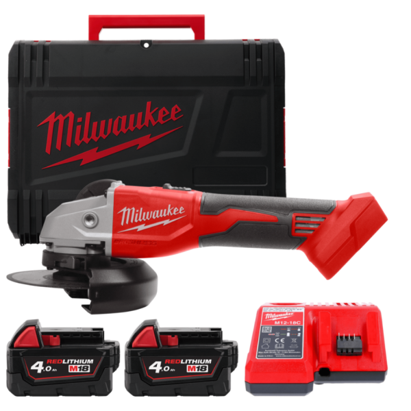 Шліфмашина кутова акумуляторна безщіткова MILWAUKEE, M18 BLSAG125X-402X, 800Вт, діаметр 125мм (зарядний.пристрій М12-18 С, 2 аку