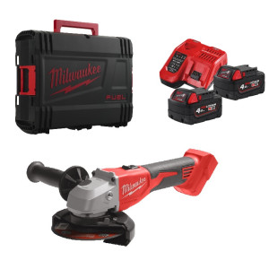 Шліфмашина кутова акумуляторна безщіткова MILWAUKEE, M18 BLSAG125X-402X, 800Вт, діаметр 125мм (зарядний.пристрій М12-18 С, 2 аку