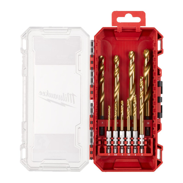 Набір свердел по металу RedHEX SHOCKWAVE HSS-TiN PACKOUT MILWAUKEE, (діаметри 3/3,5/4/4,5/5/6/7/8/9/10мм) (10шт) пластиковий кей Набір свердел по металу RedHEX SHOCKWAVE HSS-TiN PACKOUT MILWAUKEE, (діаметри 3/3,5/4/4,5/5/6/7/8/9/10мм) (10шт) пластиковий кей