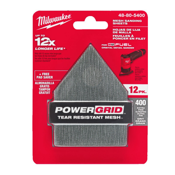 Сітка шліфувальна PG Mesh HL MILWAUKEE, 67х92мм, зерно 400, (12шт+подложка) (для M12 FDSS)
