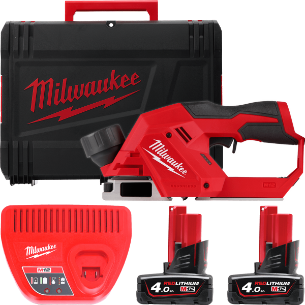 Рубанок акумуляторний безщітковий MILWAUKEE, M12 BLP-402X (зарядний пристрій С12, 2 акумулятори М12 В4 4Аг, HDкейс) Рубанок акумуляторний безщітковий MILWAUKEE, M12 BLP-402X (зарядний пристрій С12, 2 акумулятори М12 В4 4Аг, HDкейс)
