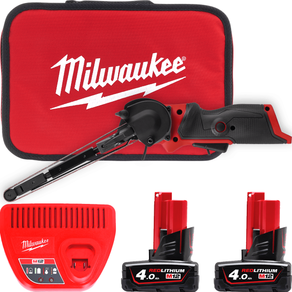 Шліфмашина стрічкова акумуляторна безщіткова MILWAUKEE, M12 FBFL13-402B, 13мм (зарядний пристрій С12 С, 2 акумулятори М12 В4 4Аг