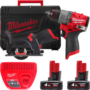 Набір з 2х інструментів акумуляторних безщіткових MILWAUKEE, M12FPP2G2-402X (зарядний пристрій С12, 2 акумулятори М12 В4 4Аг, др