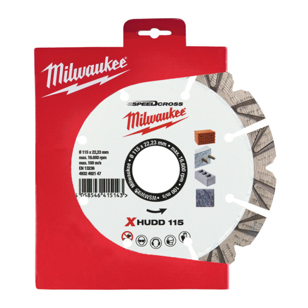 Диск алмазний Speedcross MILWAUKEE XHUDD 115, діаметр 115мм (залізобетон, граніт, цегла)