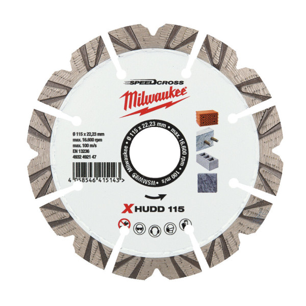 Диск алмазний Speedcross MILWAUKEE XHUDD 115, діаметр 115мм (залізобетон, граніт, цегла)