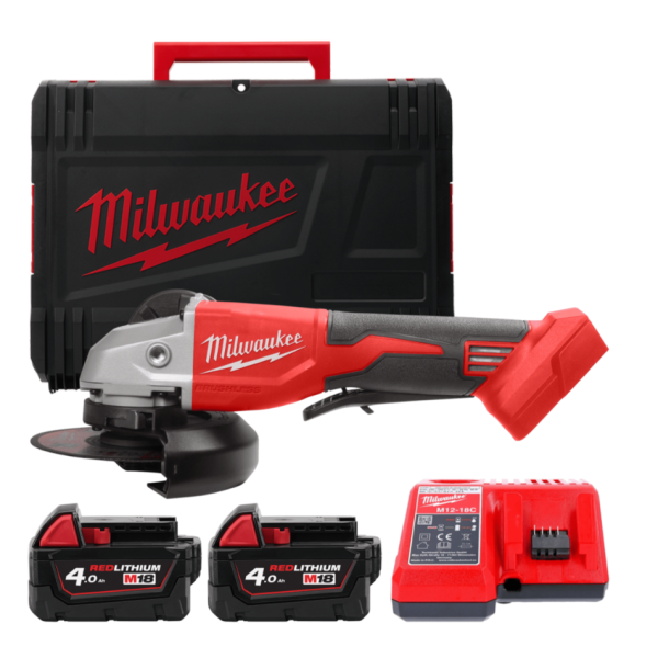 Шліфмашина кутова - болгарка акумуляторна безщіткова MILWAUKEE, M18 BLSAG125XPD-402X, діаметр 125мм (зарядний пристрій М12-18 С,