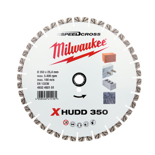 Диск алмазний Speedcross MILWAUKEE XHUDD 350, діаметр 350мм (залізобетон, граніт, цегла)