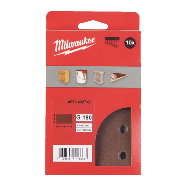 Папір шліфувальний MILWAUKEE, 80x133мм HL, зерно 180, (10шт) Папір шліфувальний MILWAUKEE, 80x133мм HL, зерно 180, (10шт)