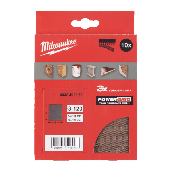 Сітка шліфувальна PG Mesh HL MILWAUKEE, 115х107мм, зерно 120, (10шт)