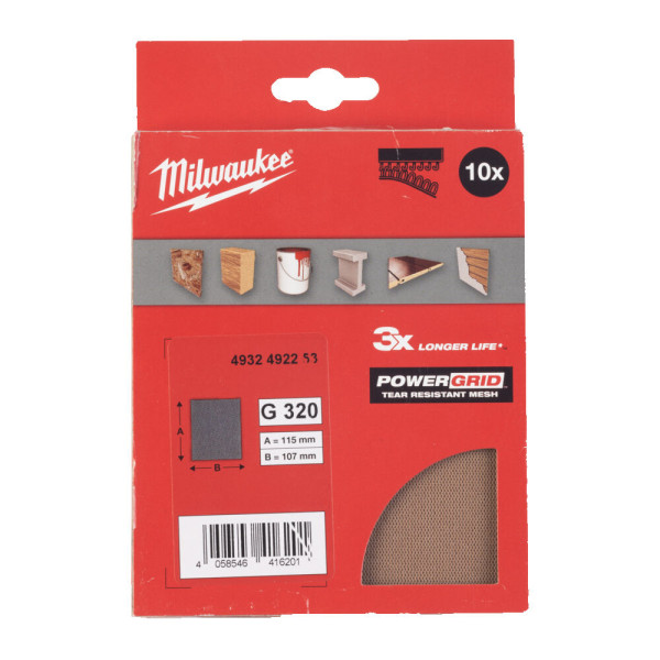 Сітка шліфувальна PG Mesh HL MILWAUKEE, 115х107мм, зерно 320, (10шт)