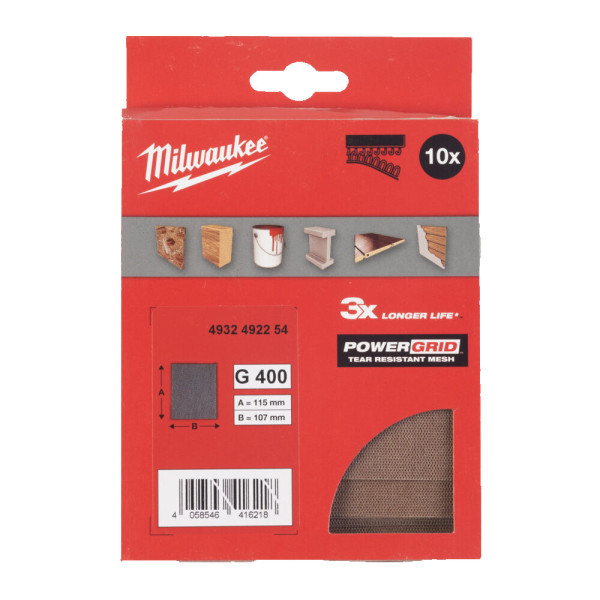 Сітка шліфувальна PG Mesh HL MILWAUKEE, 115х107мм, зерно 80, (10шт)