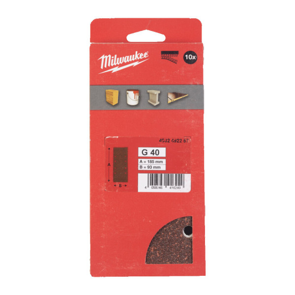 Папір шліфувальний MILWAUKEE, 93x185мм HL, зерно 40, (10шт) Папір шліфувальний MILWAUKEE, 93x185мм HL, зерно 40, (10шт)