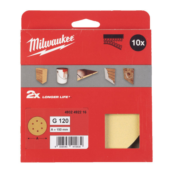 Папір шліфувальний HP MILWAUKEE діаметр 150мм/6 HL, зерно 120, (10шт) Папір шліфувальний HP MILWAUKEE діаметр 150мм/6 HL, зерно 120, (10шт)