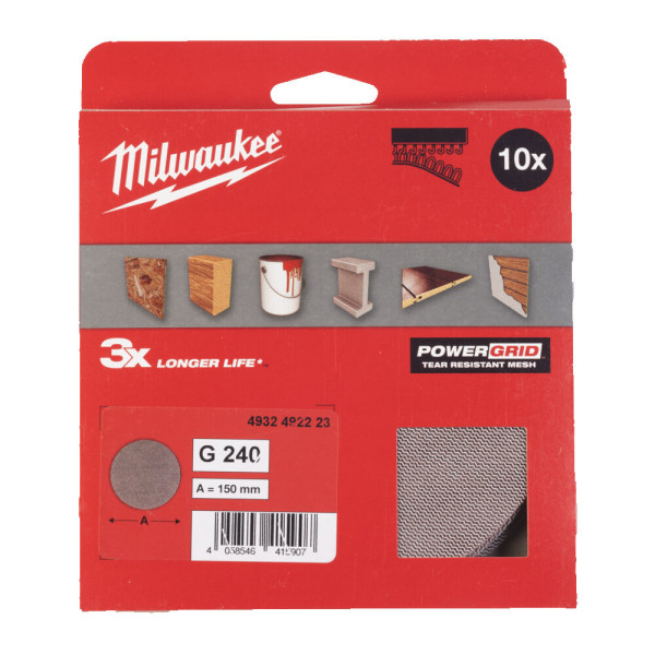 Сітка шліфувальна PG Mesh HL MILWAUKEE, діаметр 150мм, зерно 240, (10шт) Сітка шліфувальна PG Mesh HL MILWAUKEE, діаметр 150мм, зерно 240, (10шт)
