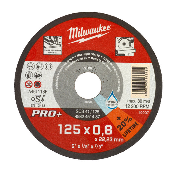 Диск відрізной по металу MILWAUKEE, SCS 42/125х0.8 PRO+, діаметр 125мм