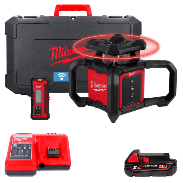 Рівень лазерний ротаційний акумуляторний MILWAUKEE M18 RLOH600-201C 600м (1 акумулятор M18 B2, зарядний пристрій M12-18C, пласти