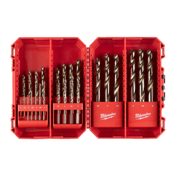 Набір свердел по металу кобальтових HSS-Co PACKOUT MILWAUKEE, DIN338, (діаметри 1/1,5/2/2,5/3/3,5/4/4,5/5/5,5/6/6,5/7/7,5/8/8,5/