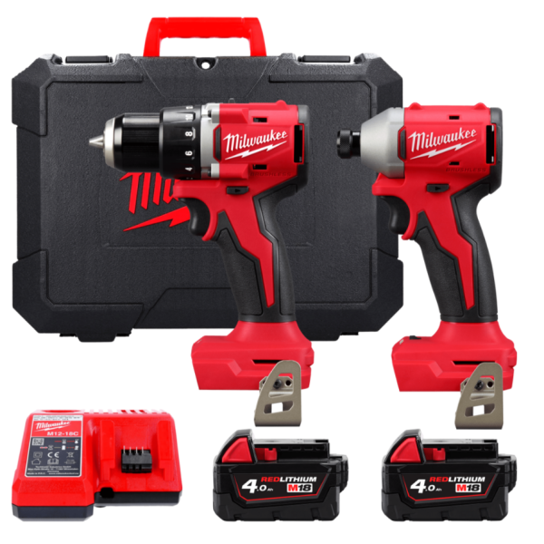 Набір з 2х інструментів акумуляторних безщіткових MILWAUKEE, M18 BLCPP2B-402C (зарядний пристрій М12-18С, 2 акумулятори М18 В4 4 Набір з 2х інструментів акумуляторних безщіткових MILWAUKEE, M18 BLCPP2B-402C (зарядний пристрій М12-18С, 2 акумулятори М18 В4 4