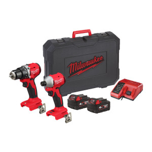 Набір з 2х інструментів акумуляторних безщіткових MILWAUKEE, M18 BLCPP2B-402C (зарядний пристрій М12-18С, 2 акумулятори М18 В4 4