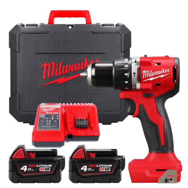 Дриль-шуруповерт з ударом акумуляторний безщітковий MILWAUKEE, М18 BLPDRC-402С, 60,5Нм (зарядний пристрій М12-18 С, 2 акумулятор Дриль-шуруповерт з ударом акумуляторний безщітковий MILWAUKEE, М18 BLPDRC-402С, 60,5Нм (зарядний пристрій М12-18 С, 2 акумулятор