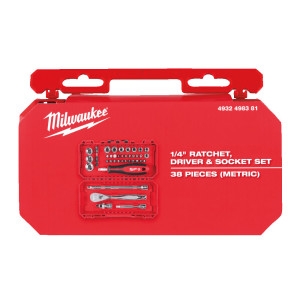 Набір ударних біт, головок з тріскачкою 1/4" MILWAUKEE 2024, (38шт) пластиковий кейс