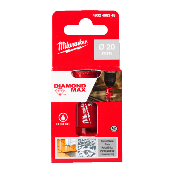 Коронка алмазна Diamond Plus/Max MILWAUKEE, діаметр 20,0мм (1/4'' Hex) (свердління з водою) Коронка алмазна Diamond Plus/Max MILWAUKEE, діаметр 20,0мм (1/4'' Hex) (свердління з водою)