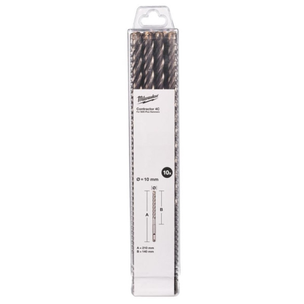 Бур SDS-PLUS 4C Contractor MILWAUKEE, діаметр 10х210х140мм, (10шт)
