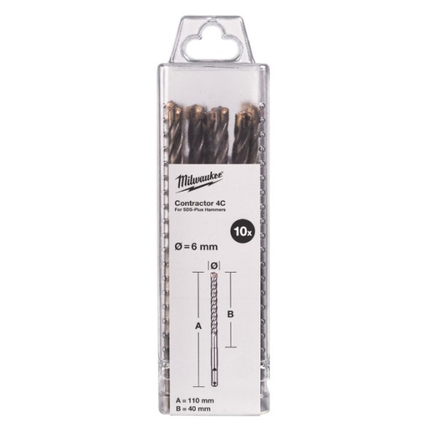 Бур SDS-PLUS 4C Contractor MILWAUKEE, діаметр 6х110х40мм, (10шт)