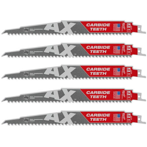 Полотно для шабельних пил AX CARBIDE MILWAUKEE, 230х5мм, (5шт), (деревина з цвяхами) Полотно для шабельних пил AX CARBIDE MILWAUKEE, 230х5мм, (5шт), (деревина з цвяхами)