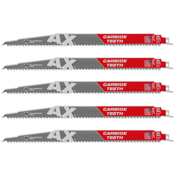 Полотно для шабельних пил AX CARBIDE MILWAUKEE, 300х5мм, (5шт), (деревина з цвяхами) Полотно для шабельних пил AX CARBIDE MILWAUKEE, 300х5мм, (5шт), (деревина з цвяхами)