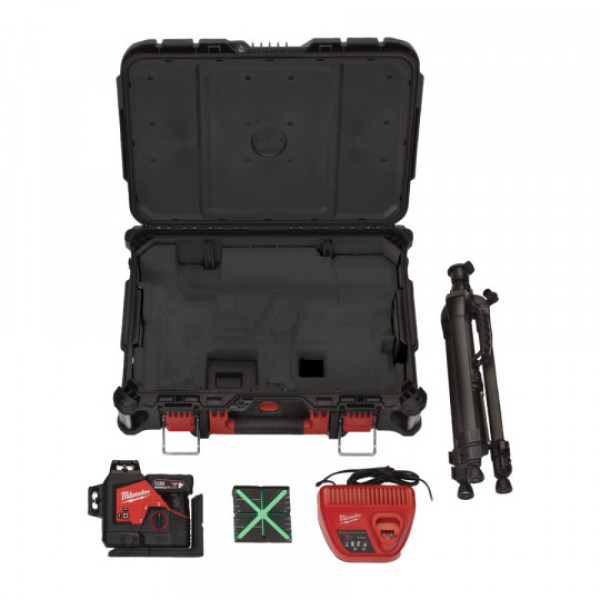 Нівелір 3D лазерний акумуляторний MILWAUKEE, M12 3PLSKIT-401P (360 градусів, зелений промінь) (зарядний пристрій С12 С, 1 акумул