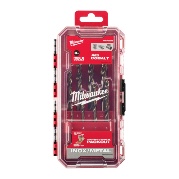 Набір свердел по металу кобальтових HSS-Co PACKOUT MILWAUKEE, DIN338, (діаметри 3/4/5/6/7/8/9/10мм) (8шт) пластиковий кейс Набір свердел по металу кобальтових HSS-Co PACKOUT MILWAUKEE, DIN338, (діаметри 3/4/5/6/7/8/9/10мм) (8шт) пластиковий кейс