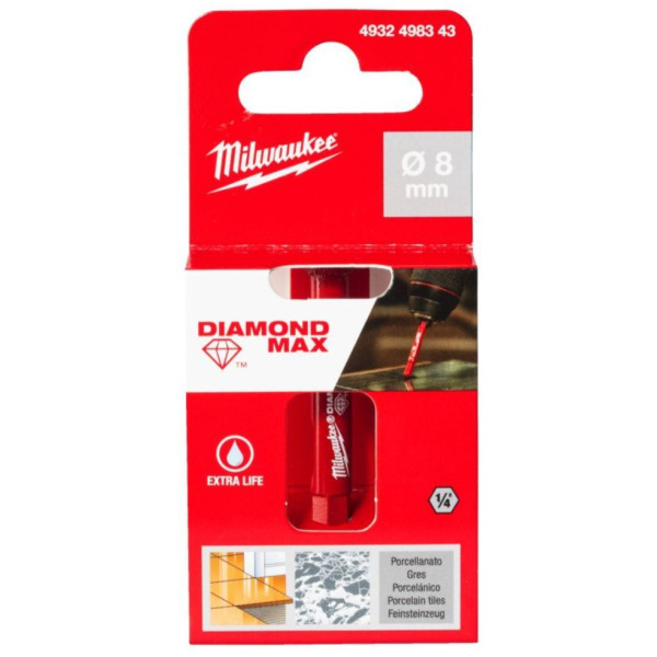 Коронка алмазна Diamond Plus/Max MILWAUKEE, діаметр 8,0мм (1/4'' Hex) (свердління з водою)