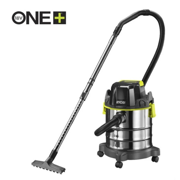 Пилосос акумуляторний будівельний RYOBI R18WDV-0 ONE+ (+ Всмоктуючий шланг, ручка, телескопічна штанга, насадка для підлоги, щіл