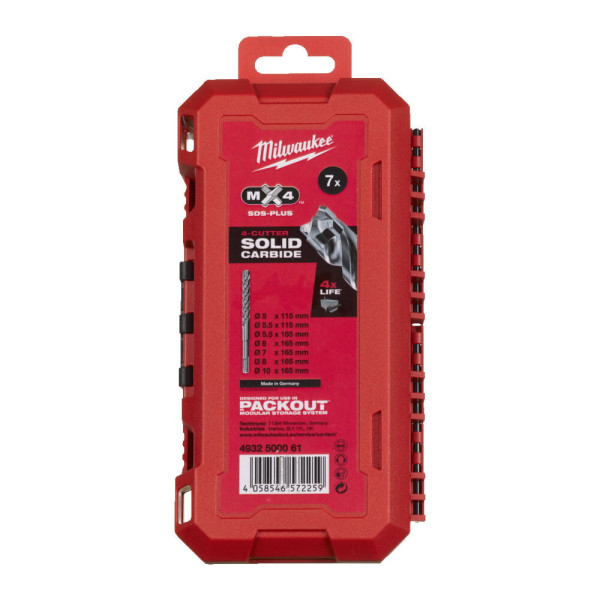Набір бурів SDS-PLUS MX4 PACKOUT MILWAUKEE, (діаметри 5,5/5/ 5,5/6/8/10 мм) Set 2, (7 шт), пластиковий кейс Набір бурів SDS-PLUS MX4 PACKOUT MILWAUKEE, (діаметри 5,5/5/ 5,5/6/8/10 мм) Set 2, (7 шт), пластиковий кейс