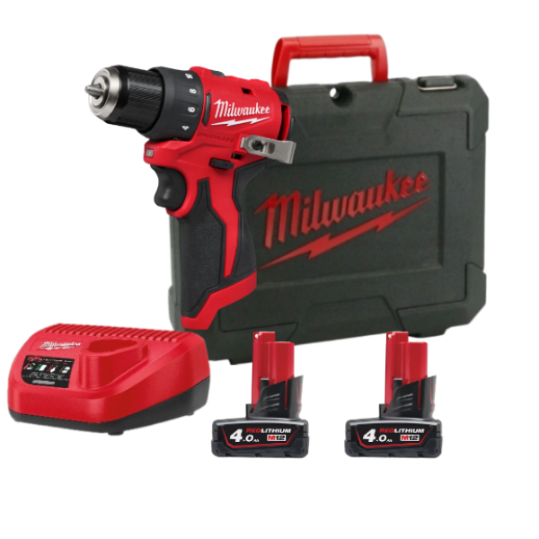Дриль-шуруповерт з ударом акумуляторний безщітковий MILWAUKEE, M12 BLPDRC-402С, 40Нм (зарядний пристрій С12 С, 2 акумулятори М12