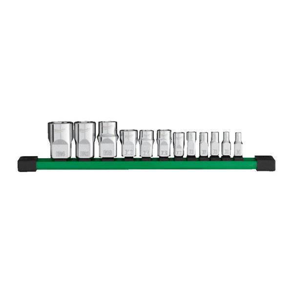 Набір головох хромованих метричних 1/4'', 3/8'', 1/2'' TORX Е-стандарт MILWAUKEE на планці (13шт)