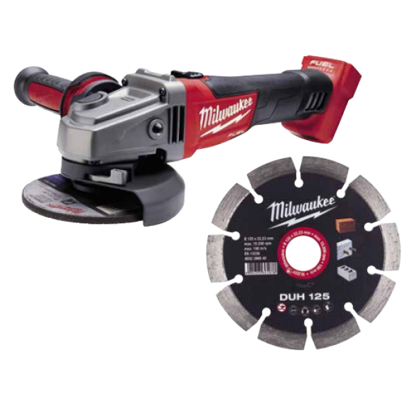 Шліфмашина кутова акумуляторна безщіткова MILWAUKEE, M18 CAG125X-0, діаметр 125мм + Диск алмазний MILWAUKEE DUH 125, діаметр 125