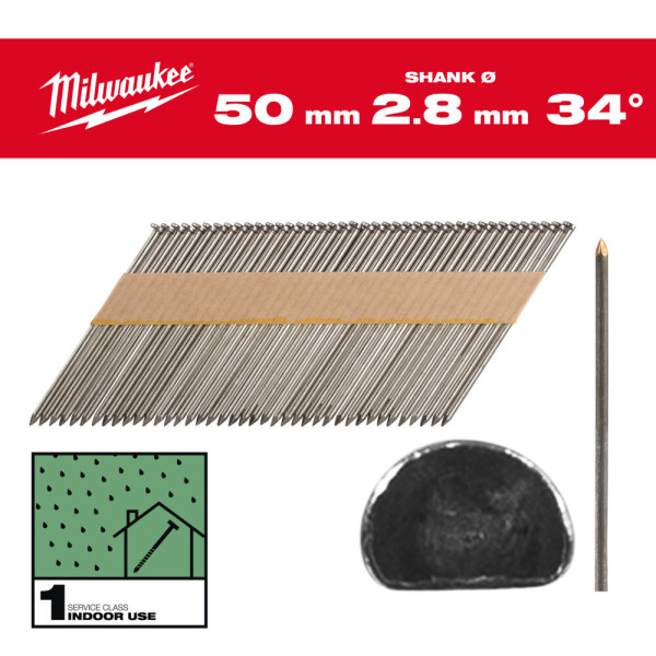 Цвяхи з D-образною головкою MILWAUKEE, 2,8/34 градуси/50мм (2200шт)