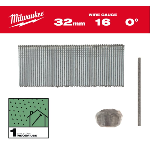 Цвяхи оцинковані з Т-образною головкою MILWAUKEE, 16G/0 градусів/32мм, (5000шт)