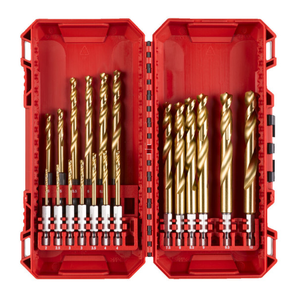 Набір свердел по металу RedHEX SHOCKWAVE HSS-TiN MILWAUKEE CB, діаметр 2-10мм (19шт) пластиковий кейс Набір свердел по металу RedHEX SHOCKWAVE HSS-TiN MILWAUKEE CB, діаметр 2-10мм (19шт) пластиковий кейс