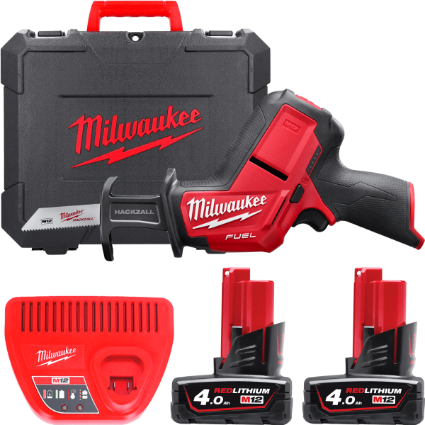 Пила шабельна акумуляторна безщіткова MILWAUKEE, M12 CHZ-402C M12 (зарядний пристрій С12 , 2 акумулятори М12 В2 2Аг, полотно, ке