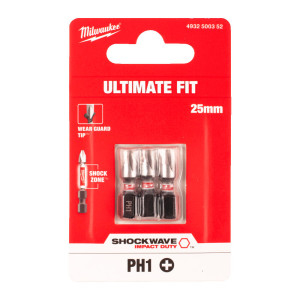 Біта SHOCKWAVE MILWAUKEE, PH1, 25мм, (3шт)